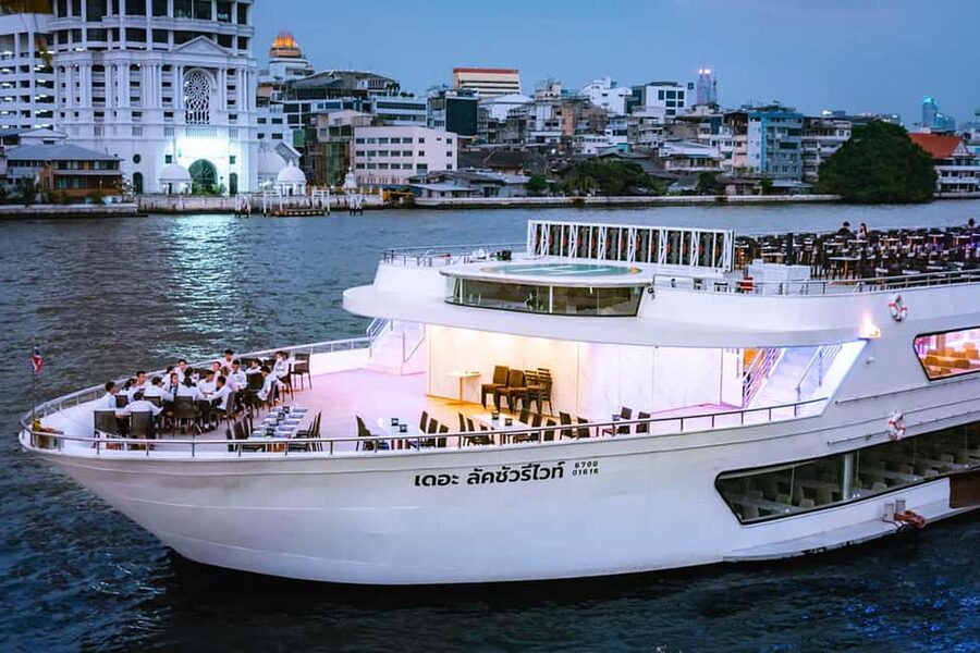 Bangkok: Luxury White Sunset or Dinner Cruise with Beer - Golden hour from Asiatique Dock 7