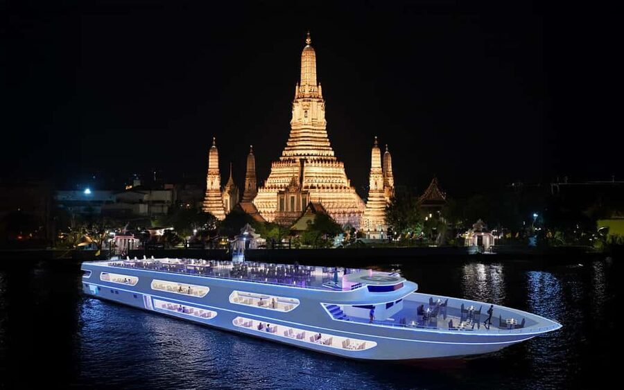 Bangkok: Luxury White Sunset or Dinner Cruise with Beer - The riverside sights, in the order you see them