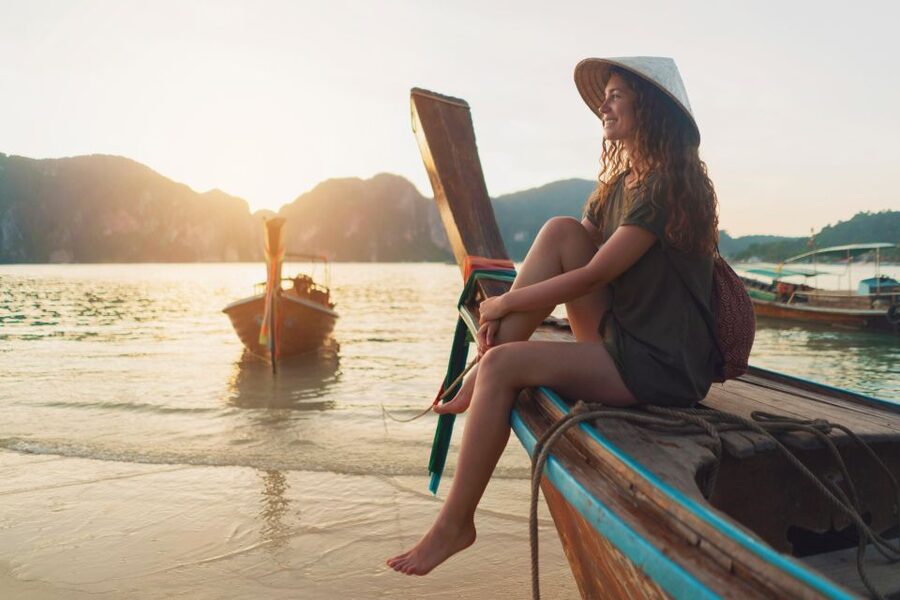 Krabi: Railay Beach Bioluminescent Plankton Ferry Cruise - Railay Beach at sunset
