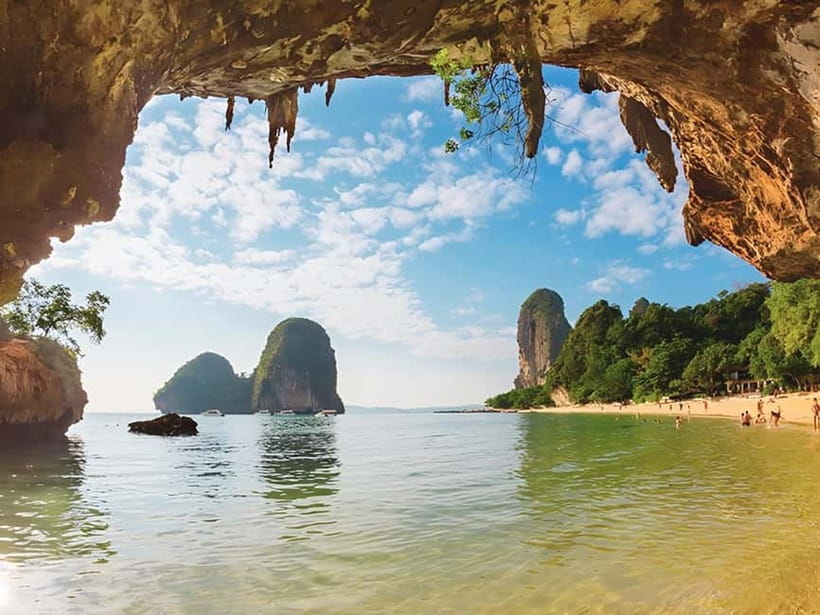 Krabi: Railay Phra Nang & Diamond Cave Sunset Plankton Tour - Phra Nang Beach, cave legends, and rock climbers