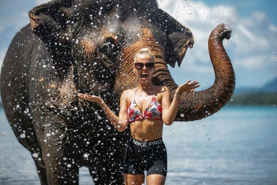 Phuket:Beach walk with elephants, rain & care. 2.5 hours - The rain shower and homemade vitamin balls
